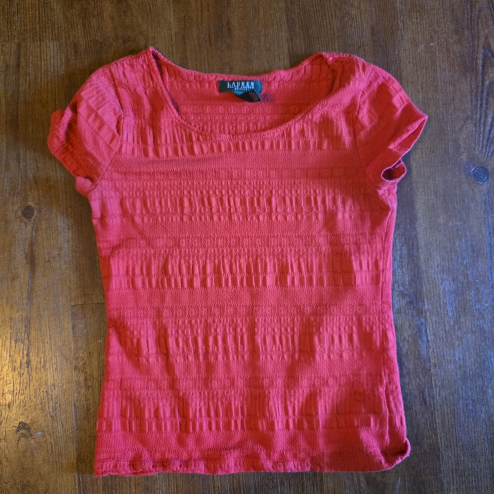 2 For $15 ⭐️ Lauren Ralph Lauren Red Textured Short Sleeve Top